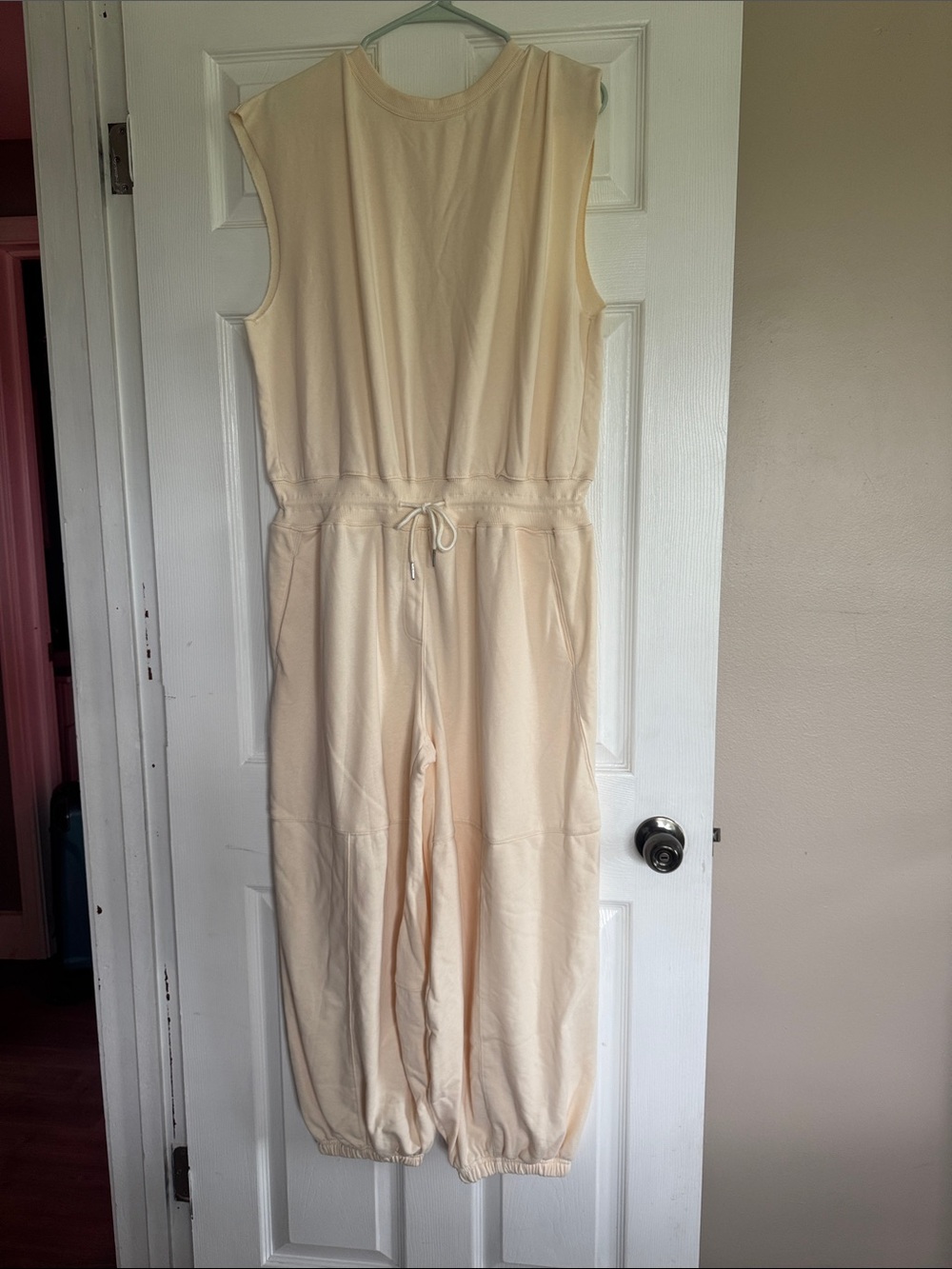 entro Cream Sleeveless Drawstring Jumpsuit